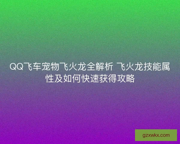 QQ飞车宠物飞火龙全解析 飞火龙技能属性及如何快速获得攻略