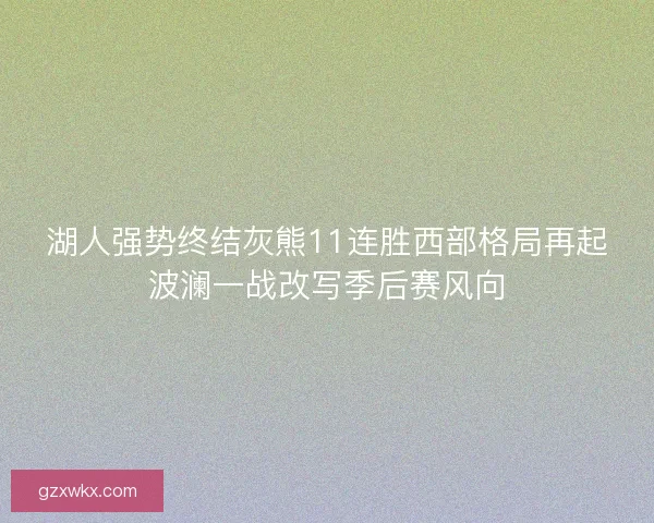 湖人强势终结灰熊11连胜西部格局再起波澜一战改写季后赛风向